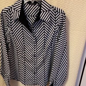 Carlisle Black and White Diagonal Striped Blouse